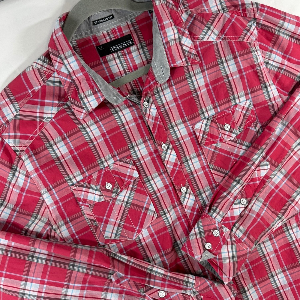 Buckle Black Mens XL Red Plaid Button Down Shirt Standard Fit Cotton